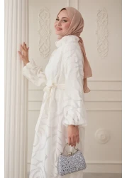 InStyle Tulle Balloon Sleeve White Dress