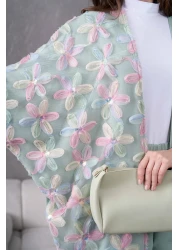 Miss Allos طقم كيمونو نسائي من الكتان مع تفاصيل حجرية مطرزة بالزهور من التول في الأمام وبنطلون سفلي