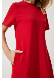 Happiness İstanbul Women's Red A-line Summer Combed Cotton Dress UB00060