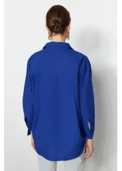  Collection Navy Blue Single Pocket Boyfriend/Wide Fit Cotton Woven Shirt TWOAW20GO0115