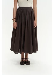 BOHEMAİ Amaya Ankle-Length Pleated Brown Skirt