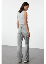  Collection بنطلون جينز رمادي عالي الخصر وواسع الساقين TWOAW25JE00178