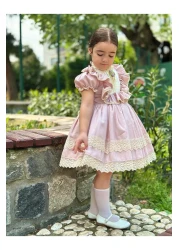 Hly Karol Tasarım Fairytale Powder Pink Vintage Baby Girl Dress, Birthday Dress, Photo Shoot Dress, Suitable for Ages 0-13