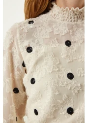 Happiness İstanbul Cream Melted Polka Dot Woven Blouse TP00020