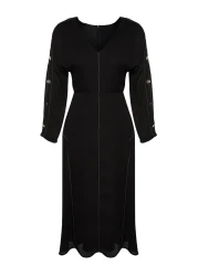  Collection Limited Edition Black A-Line Woven Dress with Stitching Detail TWOAW24EL00866