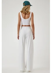 Happiness İstanbul Women's White High Waist Stretchy Sweatpants BF00030