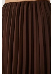 Happiness İstanbul تنورة شيفون ذات ثنيات بنية اللون للنساء DP00237