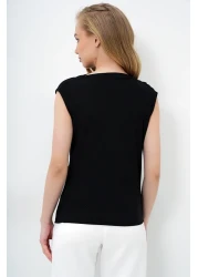 Trend Alaçatı Stili Women's Black High Collar Shoulder Draped Sleeveless Sandy Blouse ALC-X10021