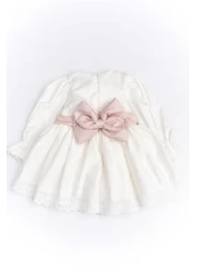 Le Mabelle Ecru Vintage Girls' Dress with Pearls on the Front - Joana