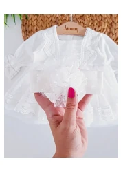 Jammybaby طقم فستان وباندانا من الدانتيل من التول لحديثي الولادة - 100% قطن ممشط