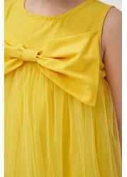 Minipodyum Girl's Bow Tulle Summer Birthday Special Occasion Dress