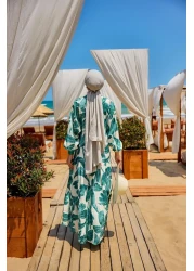 LOCCO Women's Tie Dye Leaf Patterned Dress Green