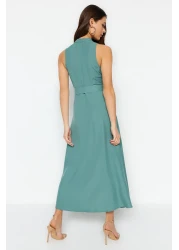  Collection فستان قميص منسوج متوسط الطول بحزام نعناعي TWOSS23EL01628