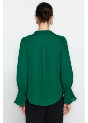  Collection Emerald Green Spanish Sleeve Woven Shirt TWOAW22GO0487