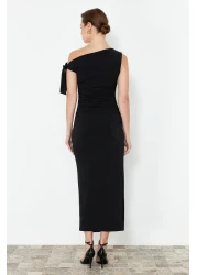  Collection Limited Edition Black Fitted/Body-Fitting Knitted Maxi Flexible Pencil Dress TWOSS24EL00563