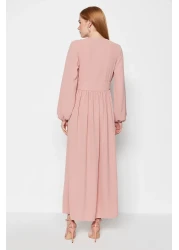  Modest صدرية وردية مغبرة وقماش مغطى بأزرار مفصلة فستان منسوج من Aerobin TCTSS23EB00254