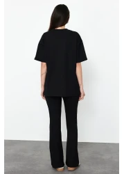  Collection Black Oversize Spanish Leg T-shirt and Trousers Set - 100% Cotton TWOSS24AU00059