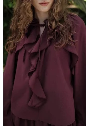 Hooopstore مجموعة تنورة بوهو فوال باللون الأحمر الداكن