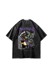 Sokak Butik Washed Metallica Purple Back Printed Black Unisex Oversize Tshirt