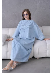 Miss Allos Women's Sequin Embroidered Wide Fit Long Denim Dress