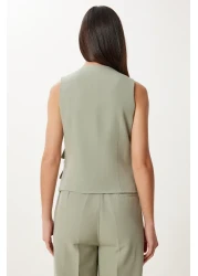 Happiness İstanbul Women's Green Linen Vest Palazzo Pants Suit Bv00126