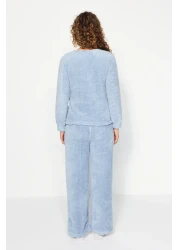  Collection Light Blue Double Breasted Collar Wellsoft Winter Knitted Pajamas Set Thmaw24Pt00033