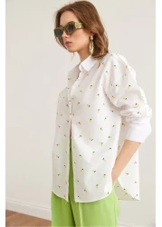 Olalook Women's White Lemon Printed Boyfriend Woven Shirt Gml- 19001299