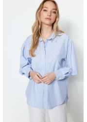  Collection قميص منسوج مخطط باللون الأزرق مقاس كبير / واسع TWOSS23GO00144