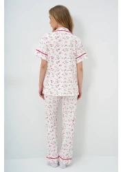 Trend Alaçatı Stili Women's Micro Floral Pomegranate Single Pocket Piping Detailed Cotton Shirt and Pants Pajama Set Pjm-X13898