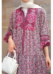 LOCCO Women's Palace Motif Dress Fuchsia