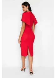  Collection Red Sleeve Detailed Woven Stylish Evening Dress Night Graduation Dress Tprss24El00119