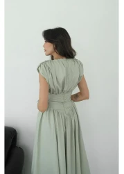 Havoş Green Vintage Inspired Draped Dress
