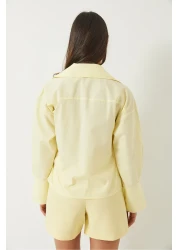 Bianco Lucci Women's Double Breasted Collar Side Tie Poplin Shirt 60283082