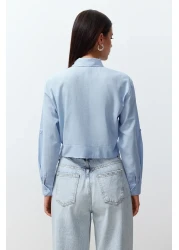  Collection قميص منسوج باللون الأزرق الفاتح - أكمام قابلة للانحناء، مناسب للخصر، TWOSS24GO00091