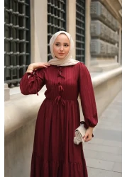 LOCCO Women's Waist Drawstring Dress Burgundy