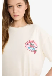 Defacto تي شيرت رائع ذو قصة واسعة وياقة دائرية وأكمام قصيرة مطبوعة من الخلف F4787ax25sm