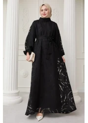 InStyle Tulle Balloon Sleeve Black Dress