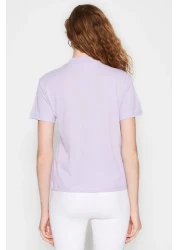  Collection Lilac 100% Cotton Basic Stand Collar Knitted T-shirt TWOAW20TS0096