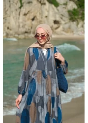 LOCCO Women's Piece Patterned Dress Navy Blue