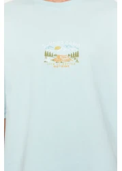  Collection Oversize Blue Embroidered Landscape T-Shirt - 100% Cotton, Short Sleeve - TMNSS23TS00243