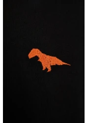  Collection تي شيرت قطني أسود كبير الحجم مع تطريز ديناصور - TMNSS23TS00243