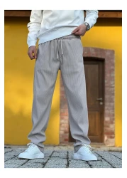 ElitWear Men's Comfortable Fit Ribbed Fabric Relaxed Trousers