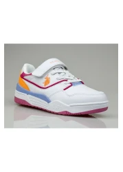 U.S. Polo Assn. حذاء رياضي فيلكرو بناتي، حذاء رياضي من الجلد باللون الأبيض