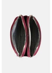 Les Crioch Women's Burgundy 3 Compartment Buzzy Satin Leather Daily Women's Shoulder Bag with Adjustable Column Strap