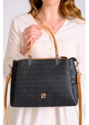 Just Polo Women's Black Tan Just & Polo Patterned Snap and Zipper Closure Shoulder and Hand Bag