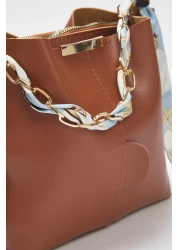  Shoes Tan Chain Scarf Detailed Cross Strap Women's Shoulder Bag Takss25Oc00053