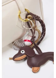  Shoes Women's Mini Bowling Shoulder Bag with Beige Dog and Baseball Figures Charm Detail Takss25Oc00021