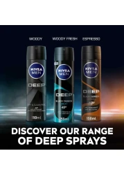 NIVEA MEN Antiperspirant Spray for Men DEEP Black Carbon Espresso Scent 150ml Pack of 3