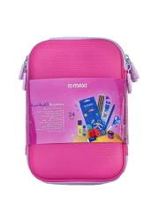 ماكسي مجموعة أدوات مكتبية بحافظة أقلام مزدوجة السحاب باللون الوردي