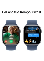 ساعة ابل سيريس 10 جي بي اس 42 ملم هيكل من الألومنيوم الفضي مع حزام رياضي من قماش أزرق - متوسطة / كبيرة